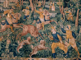Flämischer Wandteppich. Hirschjagd. Atelier von Oudenaarde. 17. Jahrhundert.