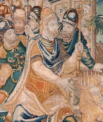 Flämischer Wandteppich. Alexander wird eine Krone angeboten. Atelier von Oudenaarde. 17. Jahrhundert.