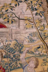 Flämischer Wandteppich. Serie Fabel von Ovidius: Der Raub des Ganymedes. Atelier Willem de Pannemaker, Brüssel. Vor 1556. (Detail)