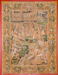 Flämischer Wandteppich. Serie Das Buch Judith. Judith zeigt Holofernes