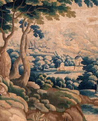 Flämischer Wandteppich. Sogenannte Verdure. Atelier von Oudenaarde. 332x318cm. Inv 00021. 17. Jahrhundert.