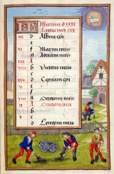 Ms 1058-1975 f3r Graben und Bäume pflanzen, illuminierte Kalenderseite für März, aus einem Stundenbuch, ca. 1500