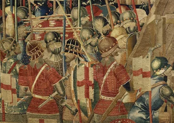 Wandteppich, der die Eroberungen von König Alfons V. von Portugal zeigt (Detail)