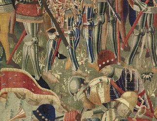 Wandteppich, der die Eroberungen von König Alfons V. von Portugal zeigt (Detail)