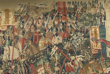 Wandteppich, der die Eroberungen von König Alfons V. von Portugal zeigt (Detail)