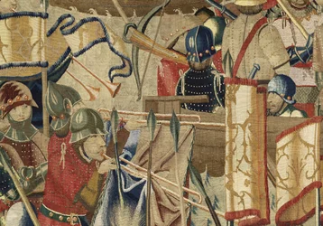 Wandteppich, der die Eroberungen von König Alfons V. von Portugal zeigt, Tournai. Detail.