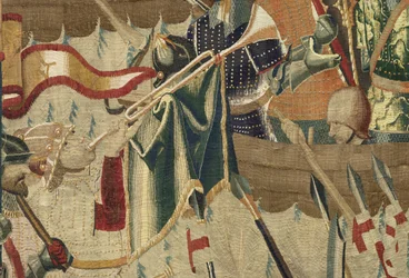 Wandteppich, der die Eroberungen von König Alfons V. von Portugal zeigt, Tournai. Detail.
