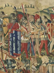 Wandteppich zeigt die Eroberungen von König Alfons V. von Portugal (Conquistas de Alfonso V de Portugal), Tournai. Detail