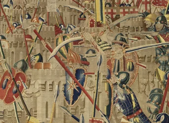 Wandteppich zeigt die Eroberungen von König Alfons V. von Portugal (Conquistas de Alfonso V de Portugal), Tournai. Detail