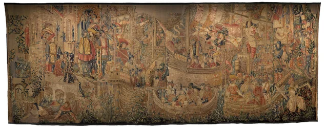Wandteppich, der die Eroberungen von König Alfons V. von Portugal zeigt (Conquistas de Alfonso V de Portugal), Tournai. (Detail)