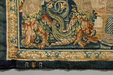 Wandteppich, der die Eroberungen von König Alfons V. von Portugal zeigt (Conquistas de Alfonso V de Portugal), Tournai. (Detail)