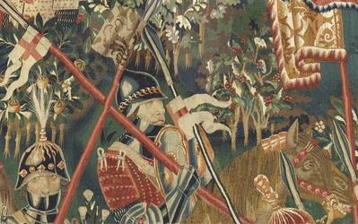 Wandteppich mit den Eroberungen von König Alfons V. von Portugal, Tournai. (Detail)