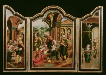 Triptychon: Die Anbetung der Könige (Mittelteil), Verkündigung (linker Teil), Anbetung der Hirten (rechter Teil)