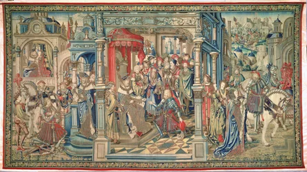 Uria der Hetiter wird in den Tod geschickt, Wandteppich von David und Bathseba, ca. 1510-15