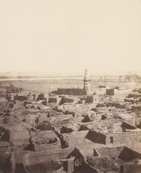 Edfou, allgemeiner Blick auf die Stadt von der zentralen Plattform des Pyramiden...