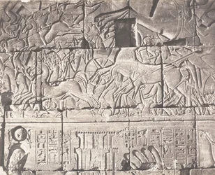 Karnak Theben, Umfassungsmauer des Palastes - Details der Skulpturen am Punkt O, 1851-52, gedruckt 1853-54