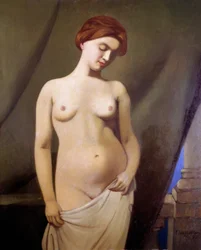 Weiblicher Akt, grüner Vorhang