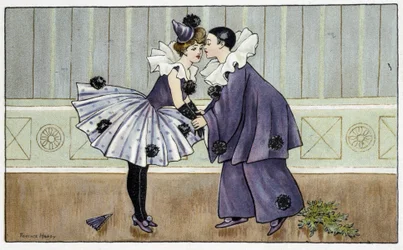 Pierrot und Colombine - gezeichnet von Florence Hardy, Anfang des 20. Jahrhunderts