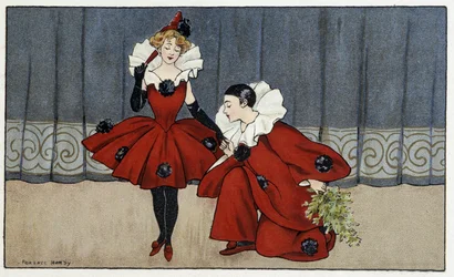 Pierrot und Colombine - Zeichnung von Florence Hardy, Anfang 20. Jahrhundert