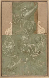 Studien von kniendem Heiligen Franziskus und anderen Figuren