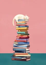 Gemütliche Katze auf bunten Büchern
