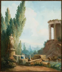 Landschaft mit den Ruinen des Sibyllentempels in Tivoli