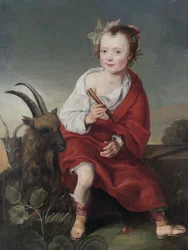 Ein junges Mädchen (?) mit Flöte und Ziegen