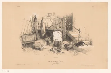 Stall mit Esel, Katze und Maus