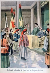 Der französische Botschafter Gérard vor dem Guangxu-Kaiser von China, 1895