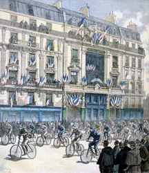 Start des Paris-Brest-Paris Radrennens, 1891