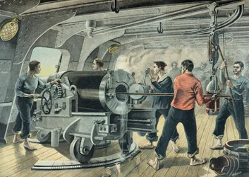 Eine Marinebatterie bombardiert Santiago de Cuba, Spanisch-Amerikanischer Krieg 1898