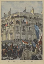 Paul Kruger, ehemaliger Präsident von Transvaal, auf dem Balkon des Hotel Scribe in Paris, empfängt den Beifall der Menge