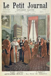Titelseite, die den Kassationshof mit Herrn Loew, Herrn Chambareaud und Herrn Manau darstellt, Illustration aus der illustrierten Beilage des Le Petit Journal