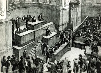 Victor Hugo (1802-85) in der Kammer der Peers, ca. 1885