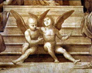 Das große Ratsaltarbild, Detail mit zwei Engeln