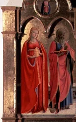 Jungfrau und Kind auf dem Thron mit vier Engeln, Detail von St. Johannes dem Evangelisten und Maria Magdalena, aus dem Polittico di San Domenico (Detail)