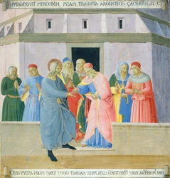 Ausschnitt, der Judas zeigt, wie er die Belohnung erhält, Tafel aus dem Armadio degli Argenti (Silbertruhe) mit dem Leben Jesu