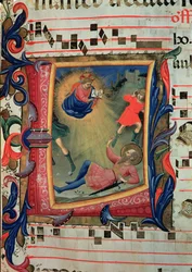 Historiierte Initiale, die die Bekehrung des St. Paulus darstellt, Detail aus einem Missale
