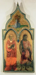 Die Heiligen Hieronymus und Johannes der Täufer, Seitenflügel des Tabernakels Madonna mit Kind und der Heiligen Dreifaltigkeit, um 1430