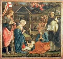 Die Geburt Christi mit den Heiligen Michael und Dominikus, 1470