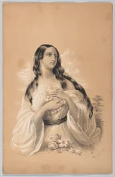 Frau mit Blumen, in The New York Drawing Book, eine Serie von Originalentwürfen enthaltend