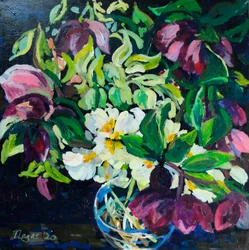 Nieswurz und Primeln auf dunklem Grund, 2020