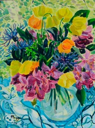 Frühlingsstrauß (Rhododendron und walisische Mohnblumen), 2020