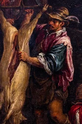 Bauer beim Schweineschlachten (Detail)