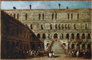 Krönung des Dogen von Venedig auf der Treppe der Giganten des Dogenpalastes