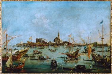 Der Doge in seiner goldenen Gondel, der Bucintoro, passiert San Niccolo del Lido