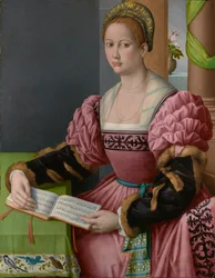 Porträt einer Frau mit einem Musikbuch