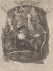 Aufstieg von Madame Sage, Chevalier Biggin und Kapitän Vincent Lunardi in einem Ballon, 20. Juni 1785
