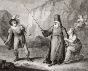 Prospero entwaffnet Ferdinand. Shakespeare. Der Sturm (Gravur)
