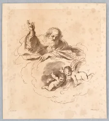 Der Allmächtige in den Wolken, mit zwei Jungen Engeln